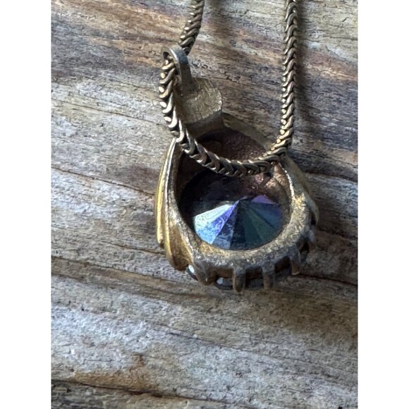 Vintage Givenchy Gold-Tone Necklace With Blue & Purple Crystal Pendant - Picture 5 of 8